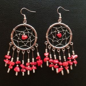 Red Coral Dreamcatcher earrings